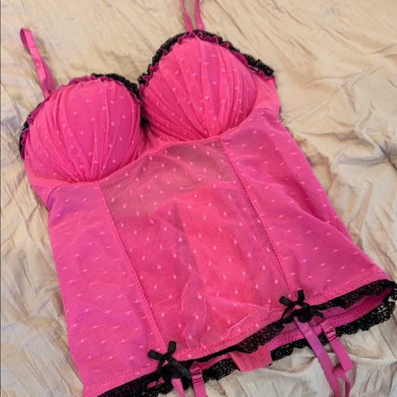 NWT Elegant Pink Chemise with Black Lace Trim - Picture 1 of 9